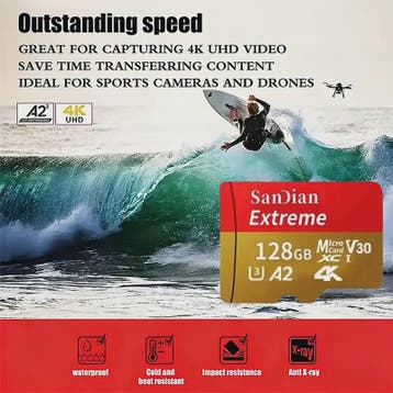 SanDian Extreme Micro SDXC Kaart - V30, Class 10, A2 - Hoge, Verzenden, Nieuw