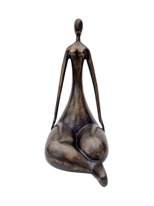 Beeld, Zittende abstracte vrouw - 28 cm - Brons, Antiek en Kunst, Kunst | Designobjecten
