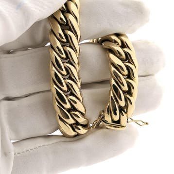 Brede gouden gourmetschakel armband (Schakelarmband), Ophalen of Verzenden, Gebruikt, Goud, Goud