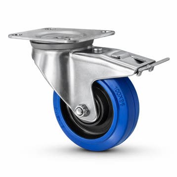 FORTEX Blue Wheel zwenkwiel Ø100mm met dubbele rem WLL 200kg, Verzenden, Nieuw