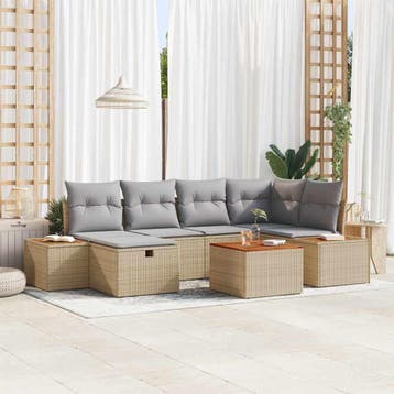 vidaXL Tuin Sofa Set 7 st Beige poly rattan, Verzenden, Nieuw, 7 zitplaatsen
