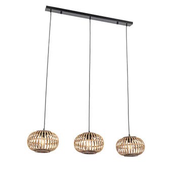 Oosterse hanglamp bamboe 3-lichts langwerpig - Amira, Verzenden, Nieuw, Oosters