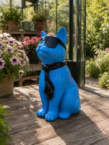 Beeld, blue cat with tie and sunglasses - 29 cm - polyresin