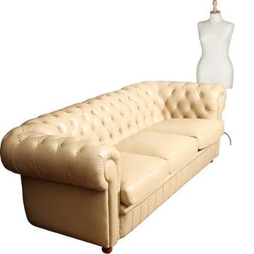 Vintage Chesterfield bank 3 Seater creme soft seat No331535, Ophalen of Verzenden