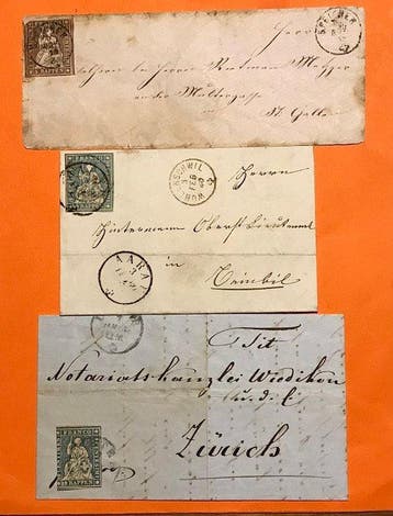 Zwitserland 1850/1860 - Verzameling van 3 brieven met, Gestempeld