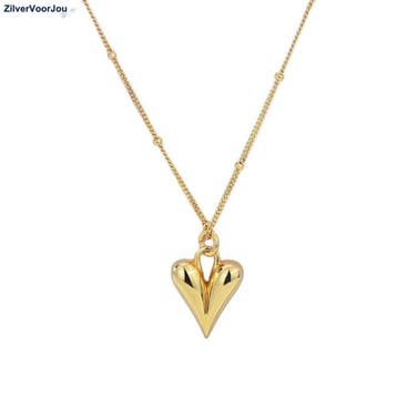 Gold plated 925 zilveren modern hart bol ketting, Verzenden, Nieuw, Zilver