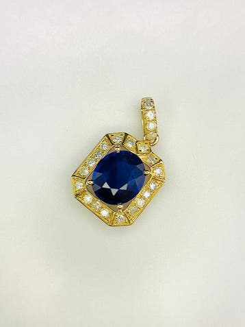 Hanger - 14 karaat Geel goud - 3.30ct. tw. Saffier - Diamant