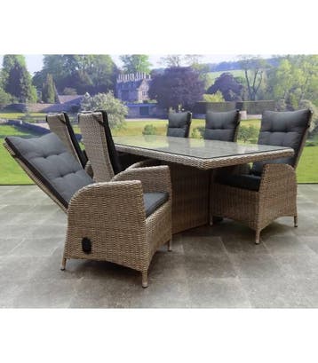 Menorca dining tuinset 220x100xH78 cm verstelbaar 7-delig, Ophalen of Verzenden, Nieuw, Wicker