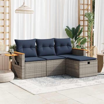 vidaXL 4-delige Loungeset met kussens poly rattan grijs, Verzenden, Nieuw, Loungeset