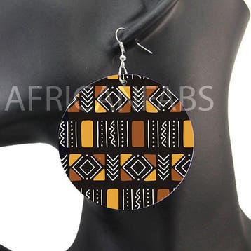 Zwarte / bruine mud cloth / bogolan - Afrikaanse oorbellen, Ophalen of Verzenden, Nieuw