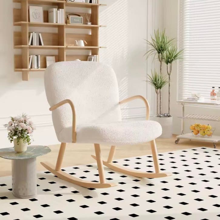 Lounge Stoel beige/wit - Schommelstoel van Teddystof Poef, Huis en Inrichting, Bureaustoelen, Nieuw, Ergonomisch, Verzenden
