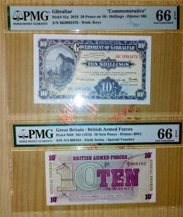Gibraltar, Groot-Brittannië. - 2 slabbed banknotes -
