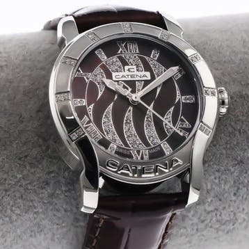Catena - Diamond Swiss Made Watch - B913QMR12 - Brown Strap, Nieuw