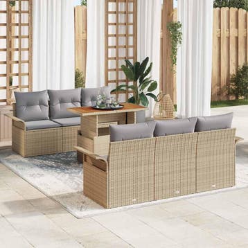 vidaXL Tuin Sofa Set 7 st Beige Poly riet, Verzenden, Nieuw, Rotan, 7 zitplaatsen