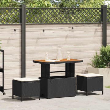 vidaXL Tuin eettafelset 3 st Zwart poly rattan, Verzenden, Nieuw, Rotan, 3 zitplaatsen