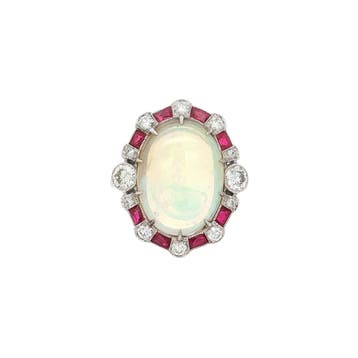 Gouden ring met opaal, robijn en diamant 14 kt, Ophalen of Verzenden, Nieuw