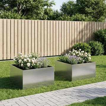 vidaXL Plantenbak 2 st zilver 100 x 100 x 40 cm, 100 cm of meer, Verzenden, Nieuw, Metaal