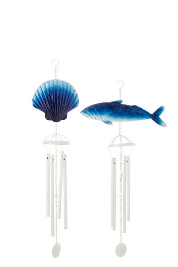 Windgong in de vorm van een vis/schelp, ijzerblauw/wit,, Verzenden, Nieuw