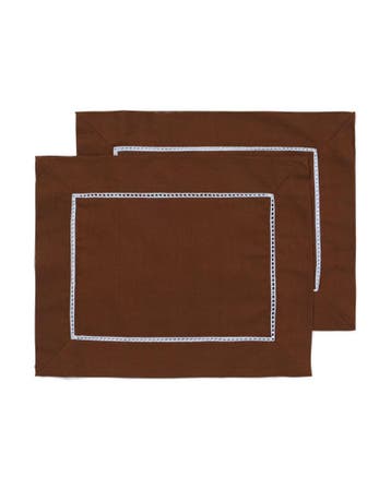 HEMA Placemats 45x35cm katoen broderie bruin - 2 stuks, Verzenden, Nieuw