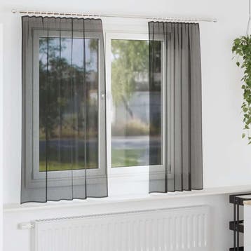 vidaXL Gordijnen voile met roedezakken 2 st zwart, Verzenden, Nieuw, Zwart