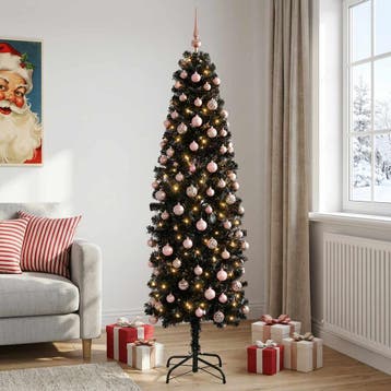 vidaXL Smalle kunstkerstboom met kerstballen 210 cm 300, Verzenden, Nieuw