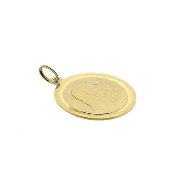 Gouden hanger afgebeeld met Maria (Hanger of bedel), Ophalen of Verzenden, Gebruikt, Goud, Overige merken