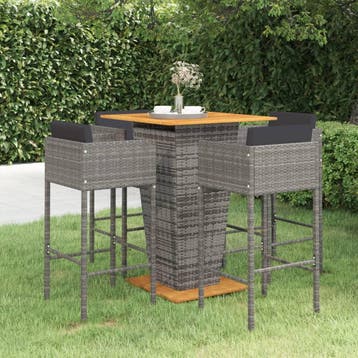 vidaXL 5-delige Tuinbarset met kussens poly rattan grijs, Tuin en Terras, Tuinsets en Loungesets, Verzenden, Nieuw, 4 zitplaatsen