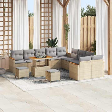 vidaXL Tuinbankenset 13 st 12-Aantal zitplaatsen Beige poly, Verzenden, Nieuw, 3 zitplaatsen
