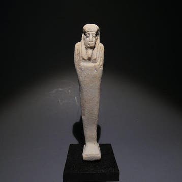Oud-Egyptisch Faience Shabti. Hoogte 10,5 cm. 30e dynastie,