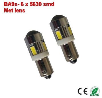 2x  ba9s led lamp met 6 x 5630smd Wit 10 tot 36Volt, Verzenden, Nieuw