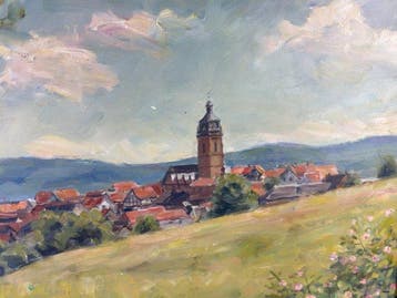 German School (XX) - Dorfansicht mit Kirche