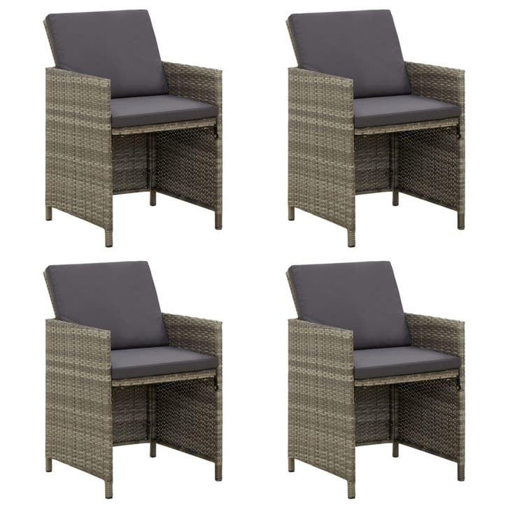 vidaXL Tuinstoelen 4 st met kussens poly rattan grijs, Tuin en Terras, Tuinstoelen, Nieuw, Verzenden