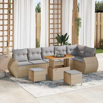 vidaXL Tuinbankenset 9 st Beige poly rattan, Verzenden, Nieuw, Meer dan 8 zitplaatsen