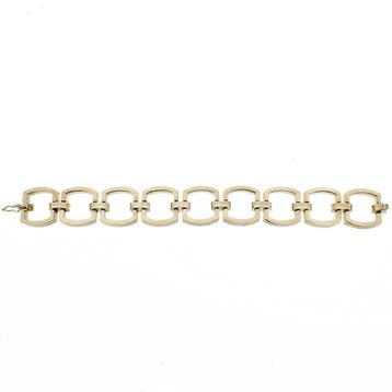Gouden brede schakelarmband, Ophalen of Verzenden, Gebruikt, Goud, Goud