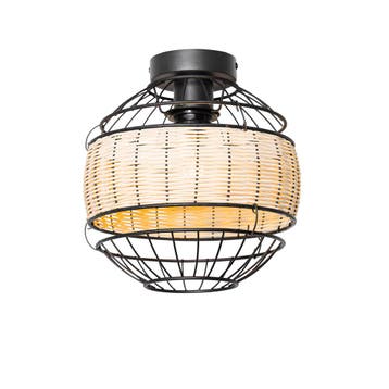 Oosterse plafondlamp zwart met rotan 25 cm - Emir, Verzenden, Nieuw, Oosters