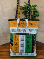 Shopper tas met Afrikaanse print - Groene bogolan symbols -, Sieraden, Tassen en Uiterlijk, Tassen | Damestassen, Ophalen of Verzenden