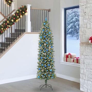 vidaXL Kunstmatige slanke kerstboom Groen en Wit 240 cm, Verzenden, Nieuw