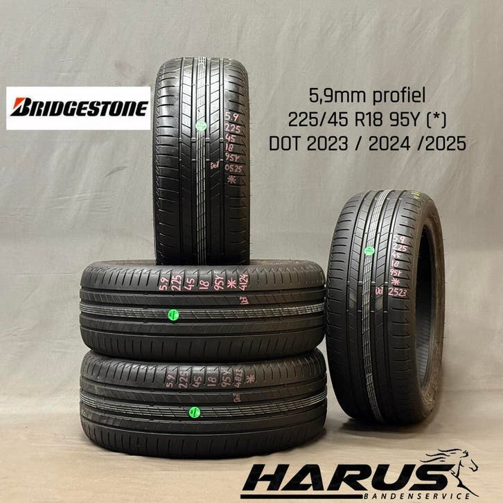225/45/18 95Y * Bridgestone zomerbanden 5,9mm profiel 4X, Auto-onderdelen, Banden en Velgen, 18 inch, Erkend duurzaam, Zomerbanden