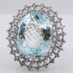 Ring - 18 karaat Witgoud - 16.22ct. tw. Aquamarijn - Diamant, Sieraden, Tassen en Uiterlijk, Ringen, Nieuw