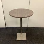 statafel rond Ø 80 cm, hoogte 114 cm, bruin eiken - RVS, Ophalen of Verzenden, Gebruikt