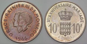 10 Francs 1966 Monaco Rainier Iii, 1949-2005, Verzenden