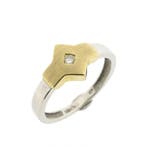 Bicolor gouden ring met diamant, Sieraden, Tassen en Uiterlijk, Ringen, Gebruikt, Overige kleuren, Ophalen of Verzenden, 17 tot 18