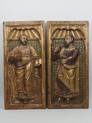 Reliëf, Pair of relief panels - 52 cm - Hout