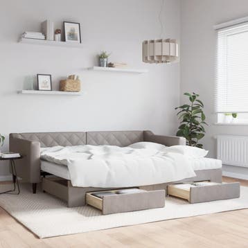 vidaXL Slaapbank met onderschuifbed en lades 90x200 cm stof, 90 cm, Eenpersoons, Verzenden, Nieuw