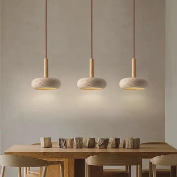 Wabi Sabi Hanglamp Geel Natuursteen met Hout - Sfeervolle Ve, Verzenden, Nieuw