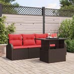 vidaXL Tuin Sofa Set met kussen 5 pcs Bruin poly rattan, Tuin en Terras, Verzenden, Nieuw, Rotan, 5 zitplaatsen