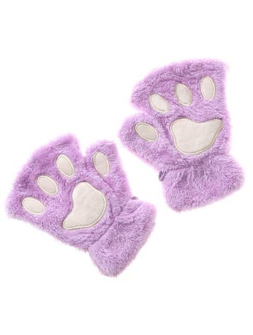 KIMU® Dierenpoot Vingerloze Handschoenen Lila Pluche Vingerl, Ophalen of Verzenden, Nieuw, Feestartikel, Carnaval
