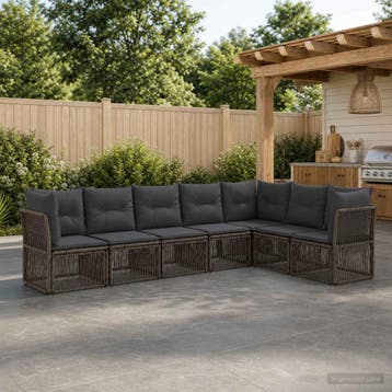 vidaXL Tuinbankenset 7 st Grijs poly rattan, Verzenden, Nieuw, 7 zitplaatsen