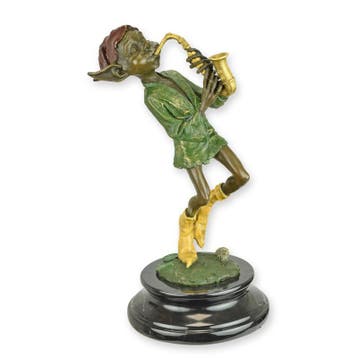 BRONZEN BEELD VAN EEN KOBOLD DIE SAXOFOON SPEELT (Interieur), Verzenden, Nieuw