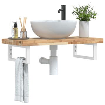 vidaXL Badkamer wandschap staal en massief acaciahout, Verzenden, Nieuw